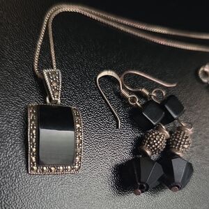 925 Marcasite Black and Silver Jewelry Set